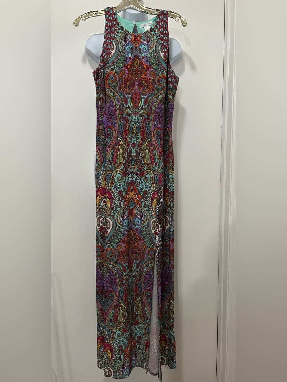 Bohemian Paisley Print Maxi Dress in Teal and Purple